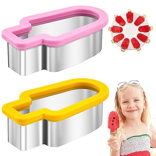 Vibbang 2Pcs Kreativer Wassermelonen Schneider, EIS am Stiel Form Wassermelonenscheibe Modell aus Edelstahl, DIY Obstschneider, Melonenschneider, Wassermelonenschaufel, Wassermelonen Schneider(A) von Vibbang