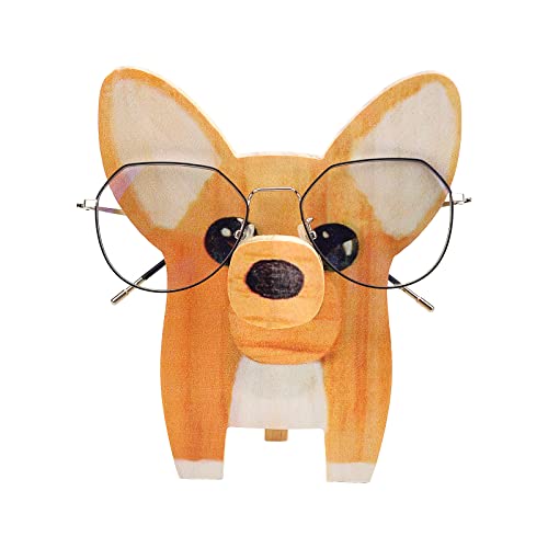 Vibbang Tierform Holz Brillenhalter, 3D Holzpuzzle Brillenständer, Holzbrillenhalter Handgeschnitzter Lesebrillenhalter, Tier Brillenhalter Sonnenbrillenständer für Zuhause, Büro, Dekor (Corgi) von Vibbang