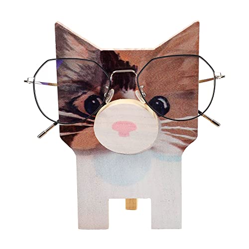 Vibbang Tierform Holz Brillenhalter, 3D Holzpuzzle Brillenständer, Holzbrillenhalter Handgeschnitzter Lesebrillenhalter, Tier Brillenhalter Sonnenbrillenständer für Zuhause, Büro, Dekor (Katze) von Vibbang