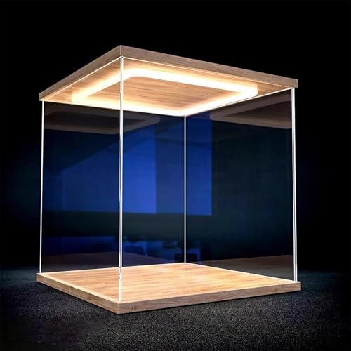 Acryl Vitrine Acrylvitrine mit LED-Beleuchtung, Staubdichte Acrylbox mit Tür, Transparente Vitrine mit Sockel, Vitrinenständer für Minifiguren, Autos und Spielzeug(20x15x15cm(8"x6"x6")) von Vibeo