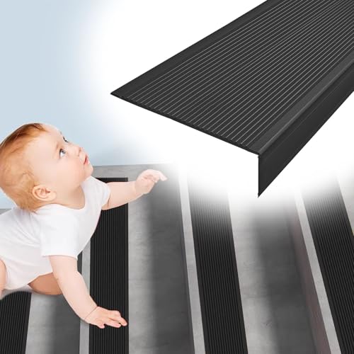 Vibeo übergangsprofil rutschfeste Treppenkantenschutzleiste, Selbstklebend, 10 cm Breite, Treppenkantenschutz, Vinyl-/Holz-/Fliesen-Übergangskantenleiste für Außentreppen(Black) von Vibeo