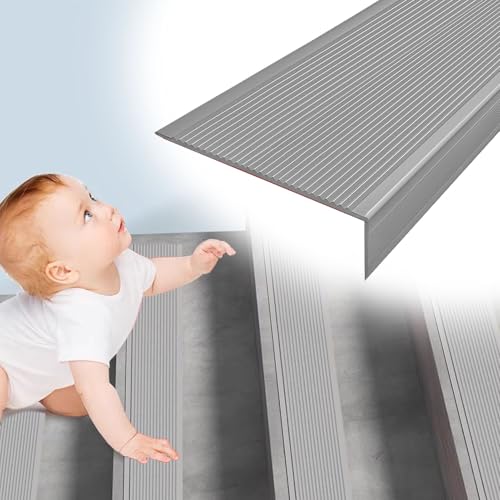 Vibeo übergangsprofil rutschfeste Treppenkantenschutzleiste, Selbstklebend, 10 cm Breite, Treppenkantenschutz, Vinyl-/Holz-/Fliesen-Übergangskantenleiste für Außentreppen(Gray) von Vibeo