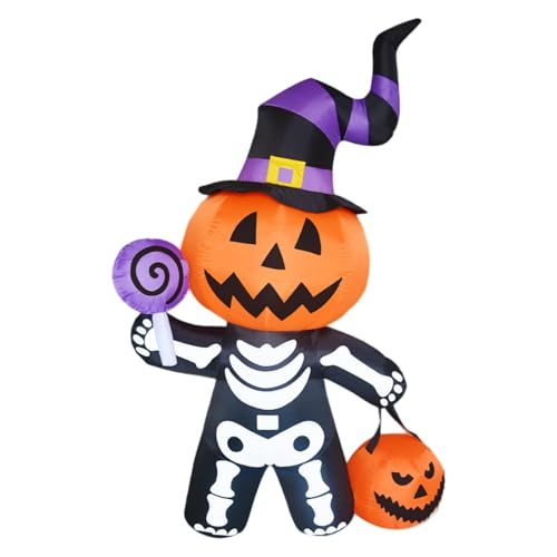 Aufblasbarer Geisterkürbis, aufblasbarer Halloween-, Skelett-, aufblasbar, Halloween- -Figur mit Lichtern, tolle saisonale Dekoration für Garten oder Balkon, um die von Vibhgtf