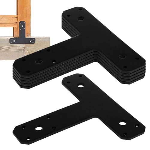 Flache schwarze Eckhalterungen - schwarze Reparaturplatte, 6 Stück, flache T-förmige Reparaturplatten für Zuhause, aus Eisen, für Pfostenverbinder und Balken, sichere Befestigungshalterung Flache schwarze Eckhalterungen - schwarze Reparaturplatte, 6 Stück, flache T-förmige Reparaturplatten für Zuhause, aus Eisen, für Pfostenverbinder und Balken, sichere Befestigungshalterung von Vibhgtf