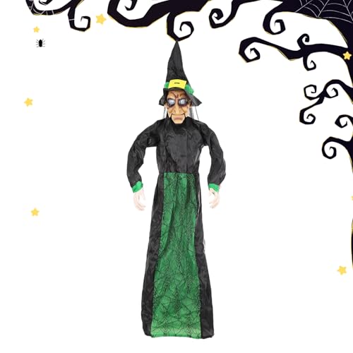 Halloween Flying Witch - Hexen-Ornament mit blinkenden LED-Lichtern und schrecklichen Geräuschen, gruselige Dekoration für den Gartenraum, Eingang zum Zauberhaus Halloween Flying Witch - Hexen-Ornament mit blinkenden LED-Lichtern und schrecklichen Geräuschen, gruselige Dekoration für den Gartenraum, Eingang zum Zauberhaus von Vibhgtf