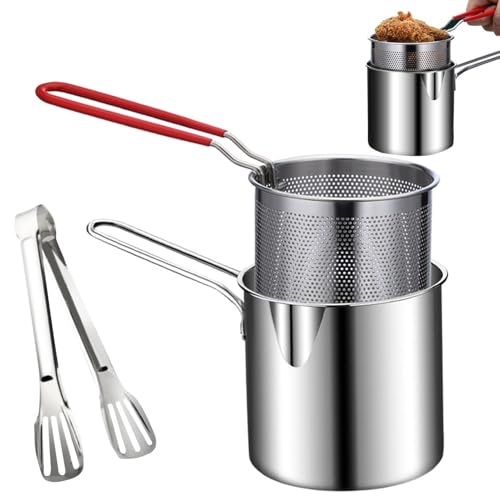 Japanische -Fritteuse – Kleine ölsparende Fritteuse im japanischen Stil – Frittiertopf für Hähnchenschenkel, Fritteuse aus Edelstahl, Trockenfisch, Pommes Frites, Hähnchenschnitzel und mehr von Vibhgtf