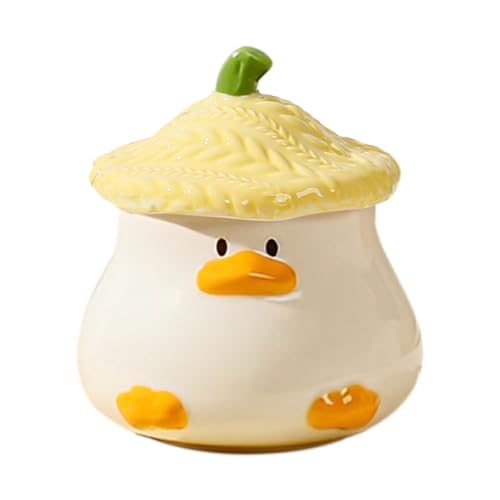 Teetasse in Entenform - Lustige Teetasse mit Hutdeckel | 400 ml aus Keramik mit Cartoon, Geschirr mit Henkel für Kinder und Erwachsene, ideal für Weihnachten und Geburtstag von Vibhgtf