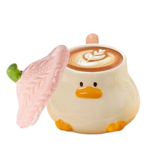 Teetasse in Entenform - Lustige Teetasse mit Hutdeckel | 400 ml aus Keramik mit Cartoon, Geschirr mit Henkel für Kinder und Erwachsene, ideal für Weihnachten und Geburtstag von Vibhgtf