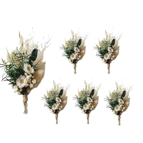 Trockengras Bouquet - Boho Tischdekoration, Trockenblumen mit Kaninchenschwänzen | braunes und weißes Pampasgras, künstliches Pampasgras, dekoratives Bouquet Paar von Vibhgtf