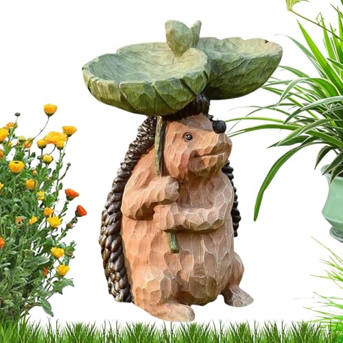 Vibhgtf Igel-Statue für den Garten mit Vogelfigur, Skulptur aus Kunstharz für den Außenbereich, Igelstatue mit Tablett für Vögel, Rasen, Veranda und Außenbereiche von Vibhgtf