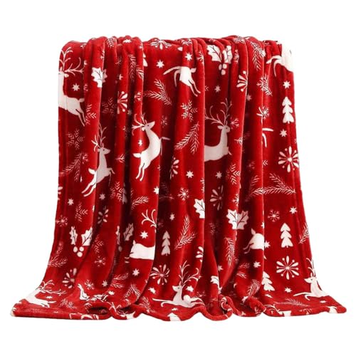 Weihnachtsdecke – Weihnachts-Flanell-Überwurfdecke mit Elch-Schneeflocken-Muster | Weihnachts-Plüschdecke, weiche, gemütliche und warme Sofadecke, Weihnachtszimmerdekoration, Winterbettwäsche, von Vibhgtf