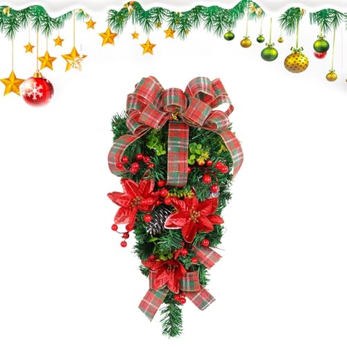 Winterkranz – Haupttür-Dekoration mit Schleife | Weihnachtstischmitte, bunte hängende Dekoration für Zuhause, Küche, Innenbereich, Outdoor, Feier von Vibhgtf