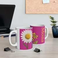 Floral Personalized Ceramic Mug - Bright Flower Design, Spring Gift, Coffee Mug, Tea Cup, Home Decor, Birthday Present von Viblora