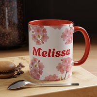 Floral Personalized Coffee Mug, Spring Flower Cup, Gift For Her, Custom Name Mother's Day Cup von Viblora