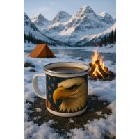 Patriotic Enamel Camping Mug With Eagle Design, Outdoor Adventure Mug, Unique Gift For Campers, Hiking Independence Day Beverage [...] von Viblora