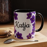 Personalized Floral Accent Coffee Mug, Custom Gift For Plant Lovers, Name Mug Valentines Day, Birthday, Mothers Day von Viblora