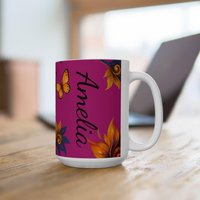 Personalized Mug, Vibrant Floral Butterflies Ceramic Mug | Colorful Coffee Cup For Home & Office Perfect Gift Birthdays, Tea Time von Viblora