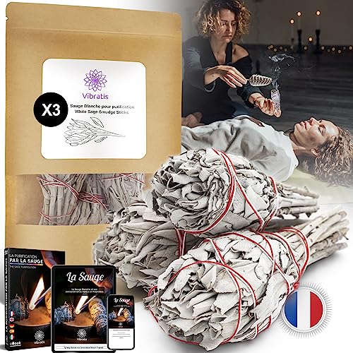 ORINKO Weißer Salbei zum Räuchern x3 – Räucherbündel für energetische Reinigung – 100% natürlicher Weisser Salbei zum Räuchern – Entfernt Negative Energien & fördert Meditation + E-Book von Vibratis