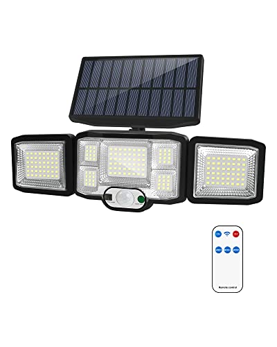 LED Solarlampen für Außen mit Bewegungsmelder, VICALO ip65 Wasserdicht Solar Led Strahler mit 3 Modi 2400 mAh 192 , solarleuchten mit fernbedienung für Garten, 270 ° Weitwinkel mit 3 Kopf von Vicalo