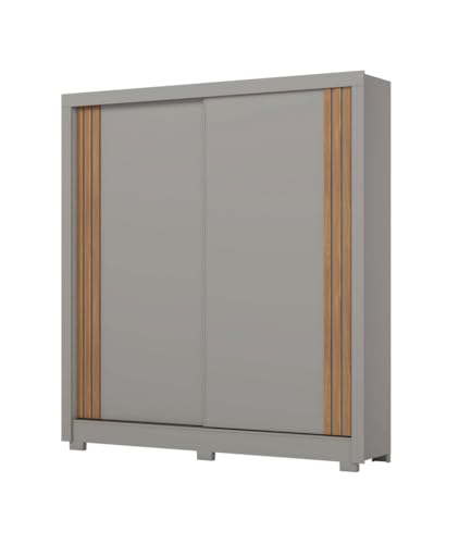 Vicawu GARDEROBENSCHRANK MIT SCHIEBETÜREN Dario, Grau/Nature, 200 x 48,5 x 215 cm, Garderobenschrank mit Schiebetüren und großem Stauraum 200 x 48,5 x 215 cm von Vicawu