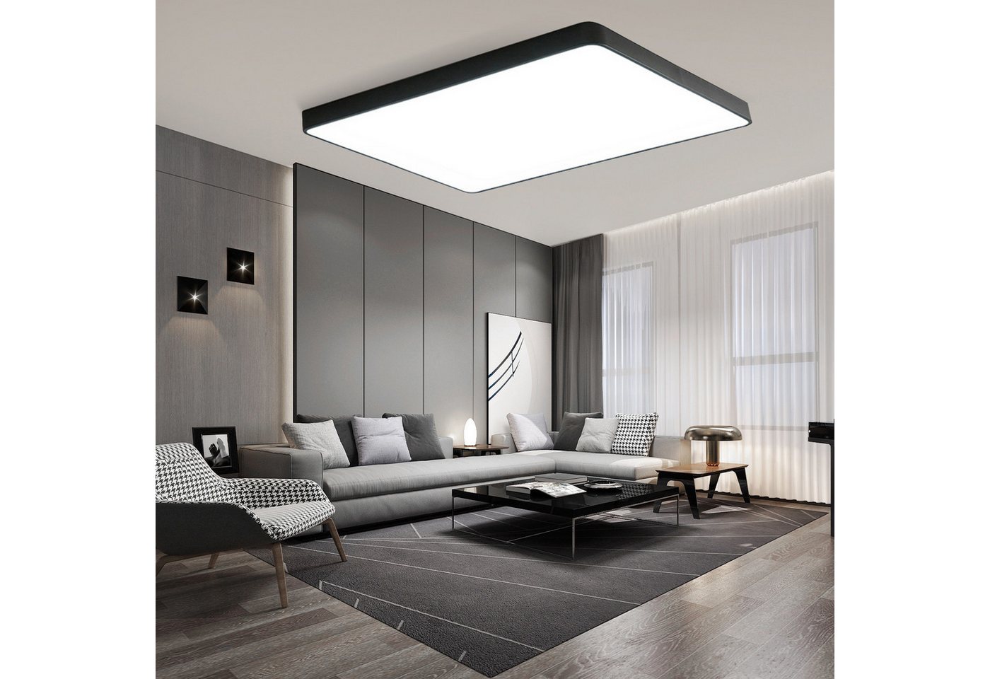 Vicbuy Deckenleuchte 48W LED Deckenlampe, Stufenlos dimmbar, Wohnzimmerlampe, Fernbedienung & APP, 60*40*5cm von Vicbuy