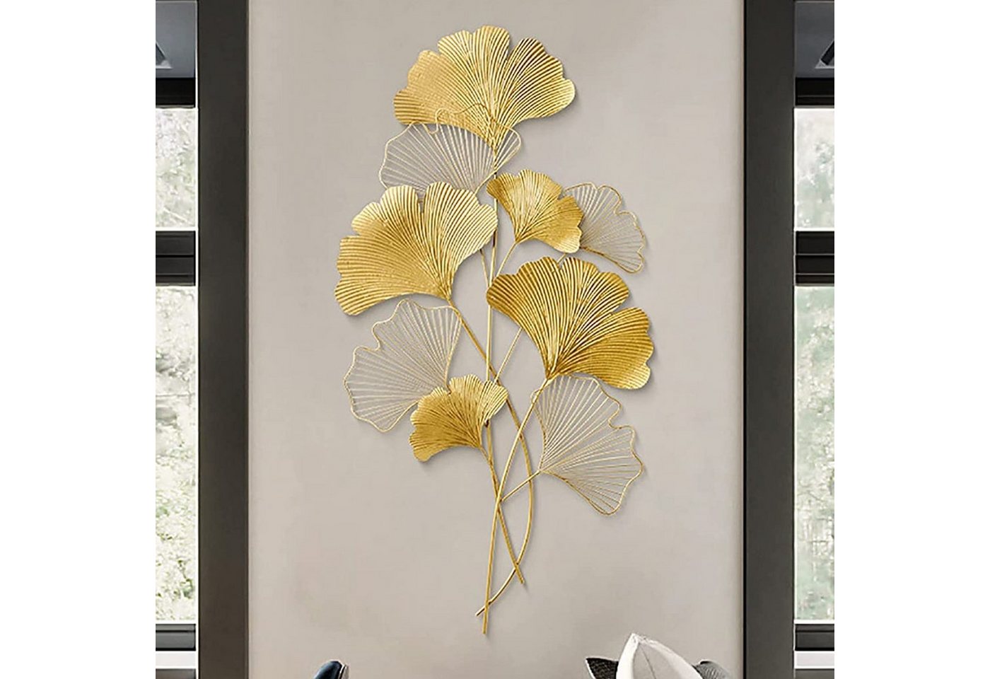 Vicbuy Wanddekoobjekt 3D Ginkgo Wanddekoration aus Metall, Ginkgo Blätter Wandskulptur (Schmiedeeisen Wandverzierung, Wanddeko, Wandkunst, Wandmalerei, für Wohnzimmer, Schlafzimmer, Esszimmer, Moderne Deko) von Vicbuy