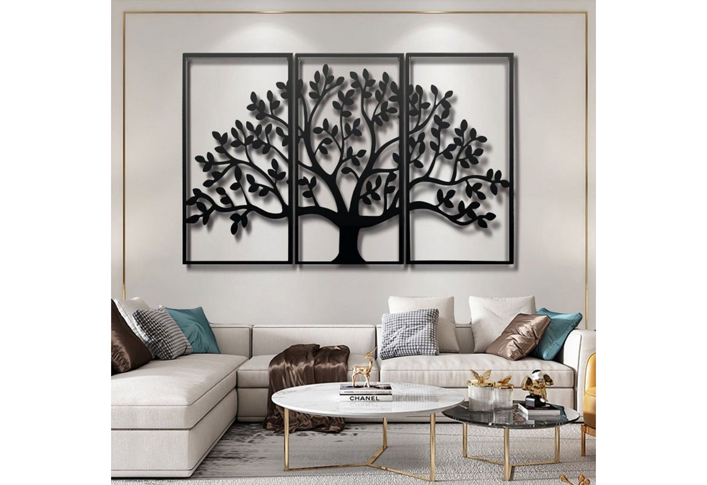 Vicbuy Wanddekoobjekt 3er Set Wandskulptur aus Metall, Baum des Lebens Wanddekoration (Schmiedeeisen Wandverzierung, Wanddeko, Wandkunst, Wandmalerei, für Wohnzimmer, Schlafzimmer, Esszimmer, Moderne Deko) von Vicbuy