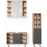 Badmöbel-Set Fynn, Goldkraft Eiche, 3 Teile, mit Midischrank Tür groß, Vicco von Vicco