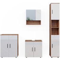 Badmöbel-Set Irma, Weiß Hochglanz/Goldkraft Eiche, 4 Teile, mit Hochschrank und Kommode, Vicco Badmöbel-Set Irma, Weiß Hochglanz/Goldkraft Eiche, 4 Teile, mit Hochschrank und Kommode, Vicco von Vicco
