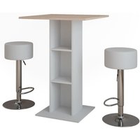 Bartisch-Set Repose, Weiß/Sonoma, 75 x 75 cm mit 2 Barhockern, Vicco von Vicco
