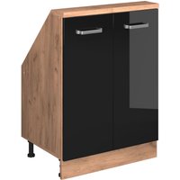 Dachschrägenschrank Rion, Schwarz Hochglanz/Goldkraft Eiche, mit 2 Türen, Vicco von Vicco