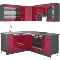 Vicco - Eckküche Fame-Line 180x160cm Anthrazit/Bordeaux-Rot Hochglanz Modern von Vicco