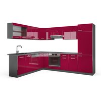 Vicco - Eckküche R-Line 287x227cm Anthrazit/Bordeaux-Rot Hochglanz Modern von Vicco