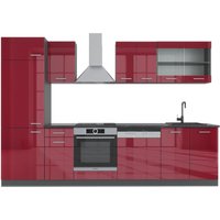 Küchenzeile R-Line 300cm Anthrazit/Bordeaux-Rot Hochglanz Modern Vicco von Vicco