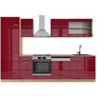 Küchenzeile R-Line 300cm Eiche/Bordeaux-Rot Hochglanz Modern Vicco von Vicco