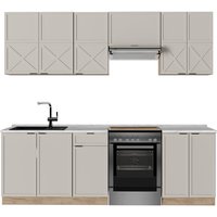 Küchenzeile Fame-Line, GrauBeige/Goldkraft Eiche, 240 cm , AP Marmor, Vicco von Vicco