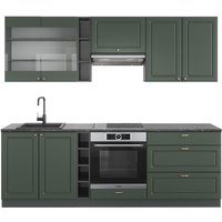 Küchenzeile Fame-Line, Grün-Gold Landhaus/Anthrazit, 235 cm ohne Arbeitsplatte, Vicco von Vicco