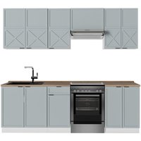 Küchenzeile Fame-Line, Hellblau-grau/Weiß, 240 cm , AP Eiche, Vicco Küchenzeile Fame-Line, Hellblau-grau/Weiß, 240 cm , AP Eiche, Vicco von Vicco