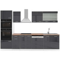 Vicco - Küchenzeile R-Line, Anthrazit Hochglanz/Weiß, 300 cm mit Hochschrank, ap Eiche von Vicco