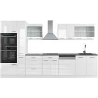 Küchenzeile R-Line, Weiß Hochglanz/Weiß, 350 cm mit Hochschrank, AP Anthrazit, Vicco von Vicco