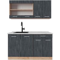 Mini-Küche R-Line, Schwarz Beton/Goldkraft Eiche, 140 cm AP Marmor, Vicco von Vicco