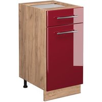 Schubladenunterschrank Fame-Line 40 cm Eiche/Bordeaux-Rot Hochglanz modern Vicco von Vicco