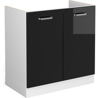 Spülenunterschrank R-Line, Schwarz Hochglanz, 80 cm mit Türen, ohne Arbeitsplatte Vicco von Vicco