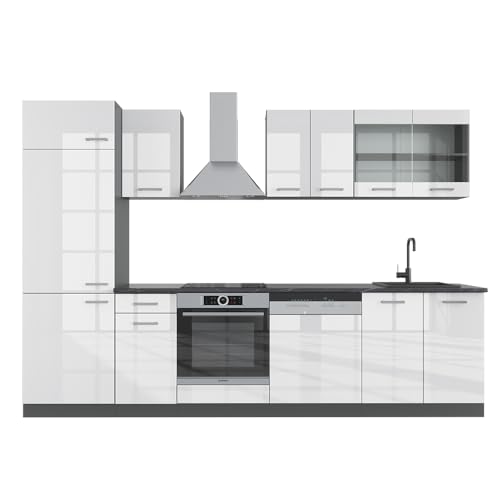 Vicco Küchenzeile R-Line, Weiß Hochglanz/Anthrazit, 300 cm ohne Arbeitsplatte von Vicco