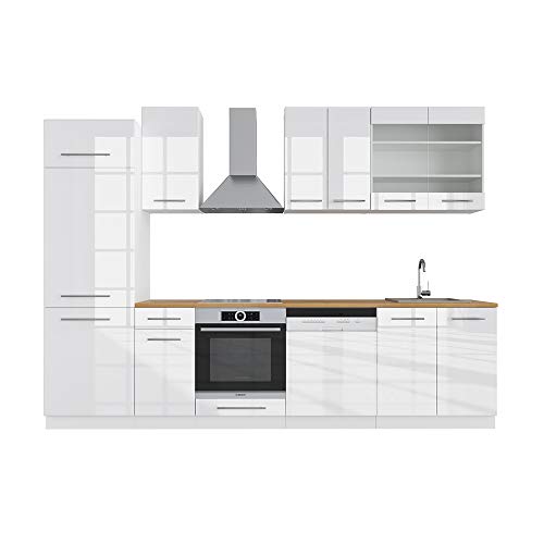 Vicco Küchenzeile Fame-Line, Weiß Hochglanz/Weiß, 300 cm ohne Arbeitsplatte von Vicco