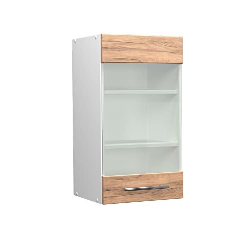 Vicco Küchenglasschrank Fame-Line, Glashängeschrank, Goldkraft Eiche/Weiß, 40 cm von Vicco