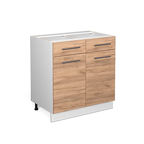Vicco Küchenunterschrank Fame-Line, Goldkraft Eiche/Weiß, 80 cm ohne Arbeitsplatte von Vicco