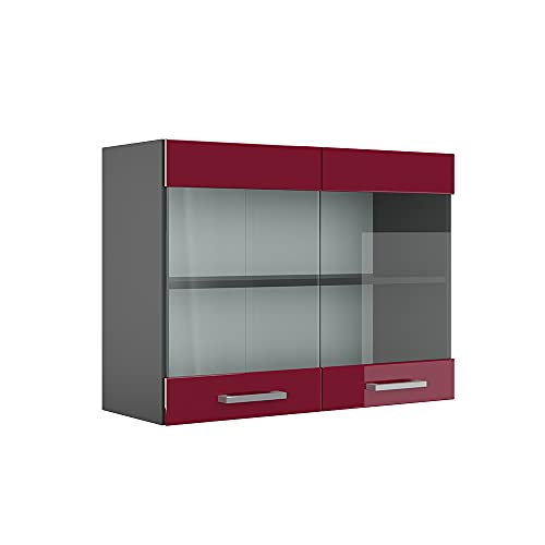 Vicco Küchenschrank Glas R-Line, Bordeaux Hochglanz/Anthrazit, 80 cm von Vicco