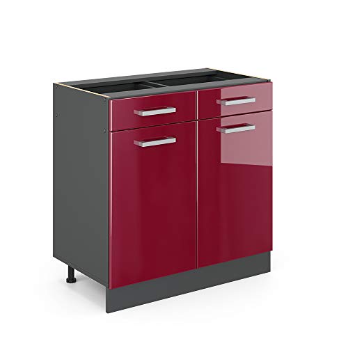 Vicco Küchenunterschrank R-Line, Bordeaux Hochglanz/Anthrazit, 80 cm ohne Arbeitsplatte von Vicco