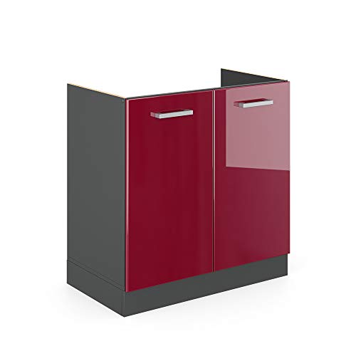 Vicco Spülenunterschrank R-Line, Bordeaux Hochglanz/Anthrazit, 80 cm ohne Arbeitsplatte von Vicco